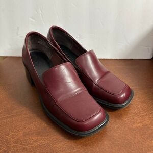 90s Y2K‎ Fanfares Chunky Slip On Shoes Womens 7.5 Loafer Mule Burgundy